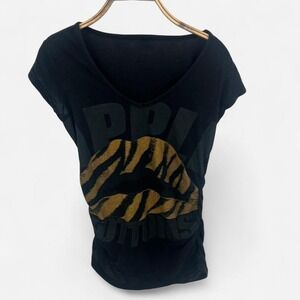 Y2K Apple Bottom Glitter Lips Tee With Side Ruching